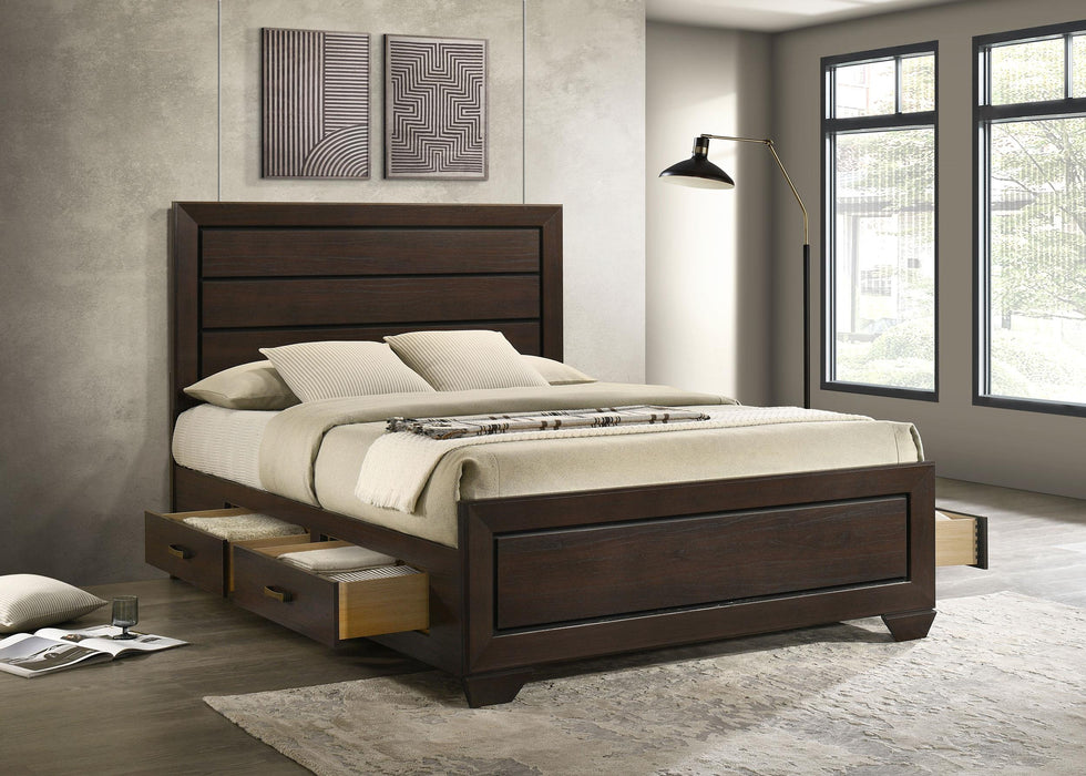 Kauffman California King, Eastren king, & Queen Storage Bed Dark Cocoa