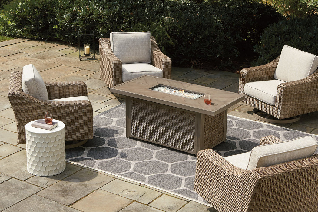 Beachcroft Beachcroft Fire Pit Table with Four Nuvella Swivel Lounge Chairs